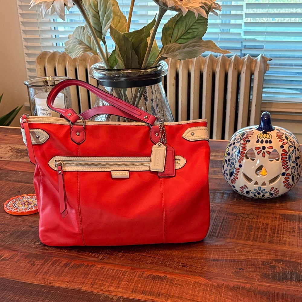 Orange and cream  Leather Tote